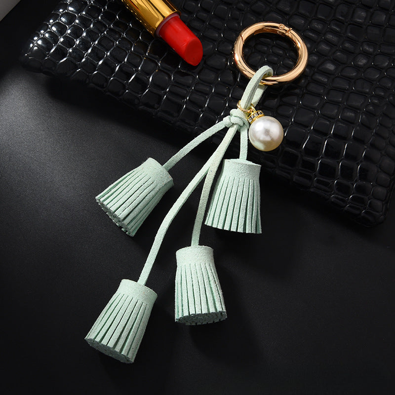 Wholesale Diamond Pearl Leather Tassel Keychain
